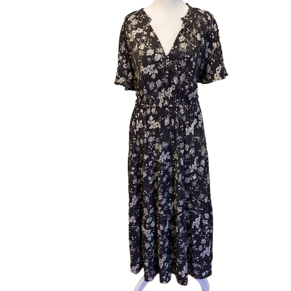 Witchery Dark Gray & White Floral Maxi Dress – Size 8